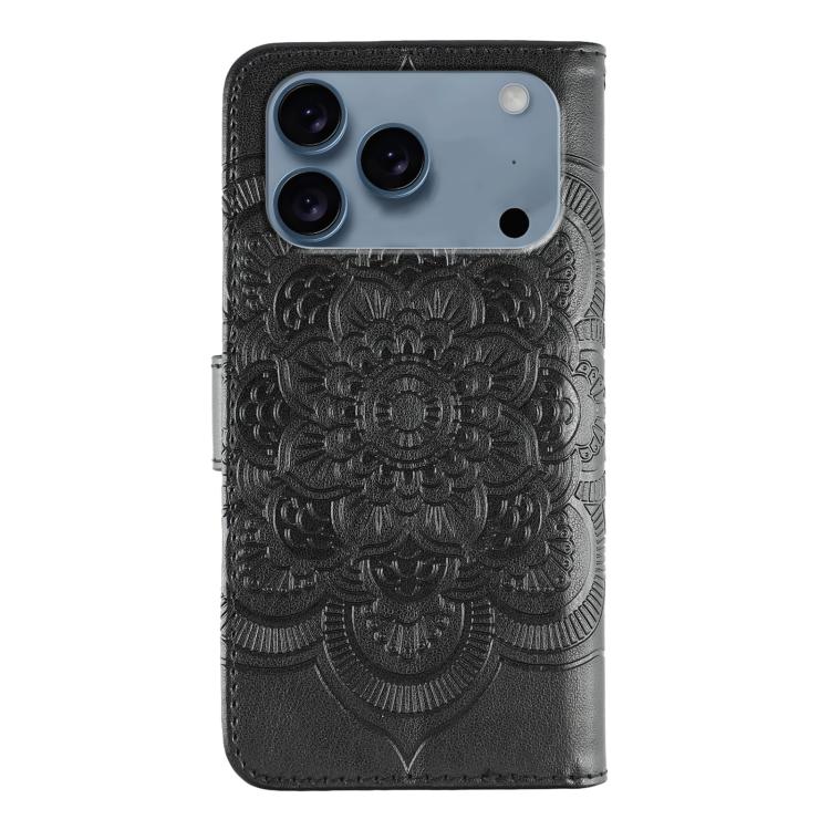 For iPhone 17 Pro Max Sun Mandala Embossing Leather Phone Case