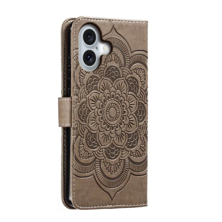 For iPhone 16 Mandala Embossing Pattern Horizontal Flip Leather Phone Case