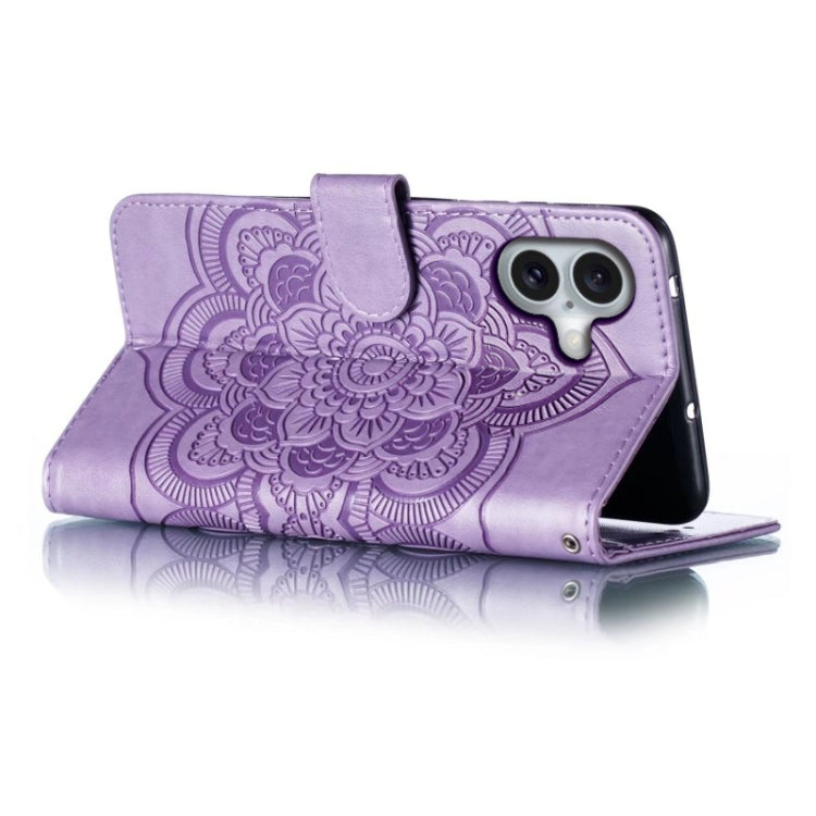 For iPhone 16 Mandala Embossing Pattern Horizontal Flip Leather Phone Case