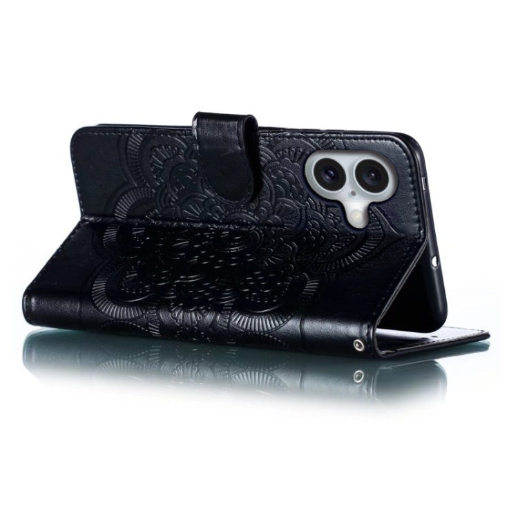 For iPhone 16 Mandala Embossing Pattern Horizontal Flip Leather Phone Case