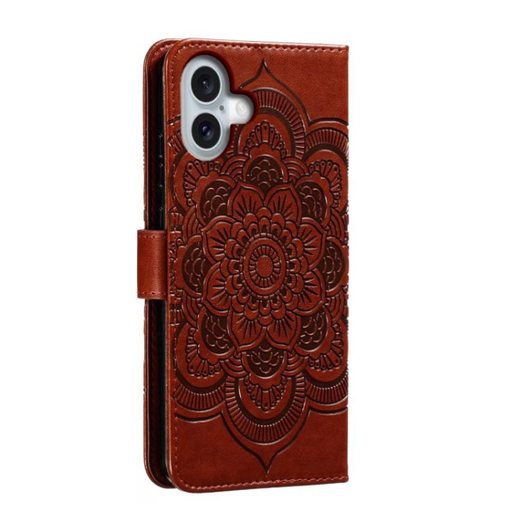 For iPhone 16 Plus Mandala Embossing Pattern Horizontal Flip Leather Phone Case