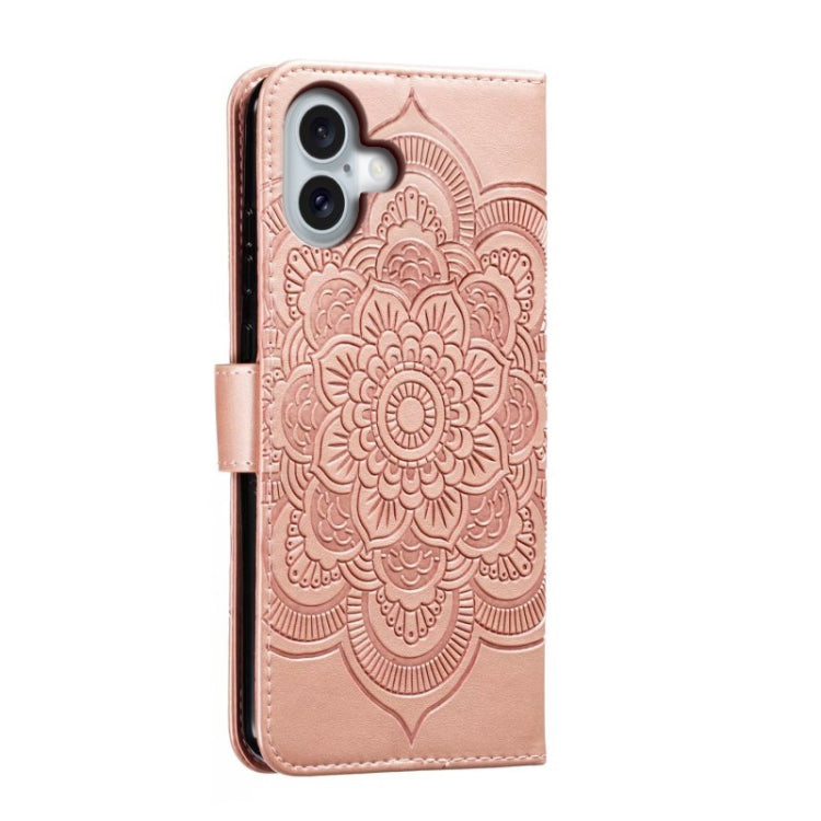 For iPhone 16 Plus Mandala Embossing Pattern Horizontal Flip Leather Phone Case