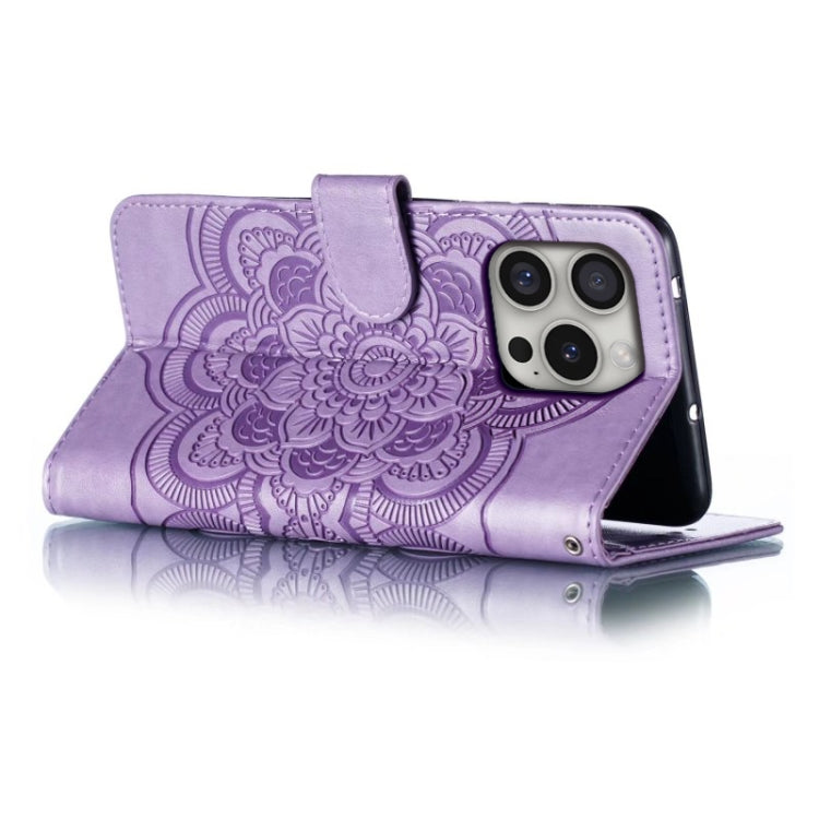 For iPhone 16 Pro Mandala Embossing Pattern Horizontal Flip Leather Phone Case