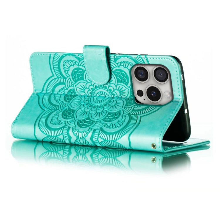 For iPhone 16 Pro Mandala Embossing Pattern Horizontal Flip Leather Phone Case