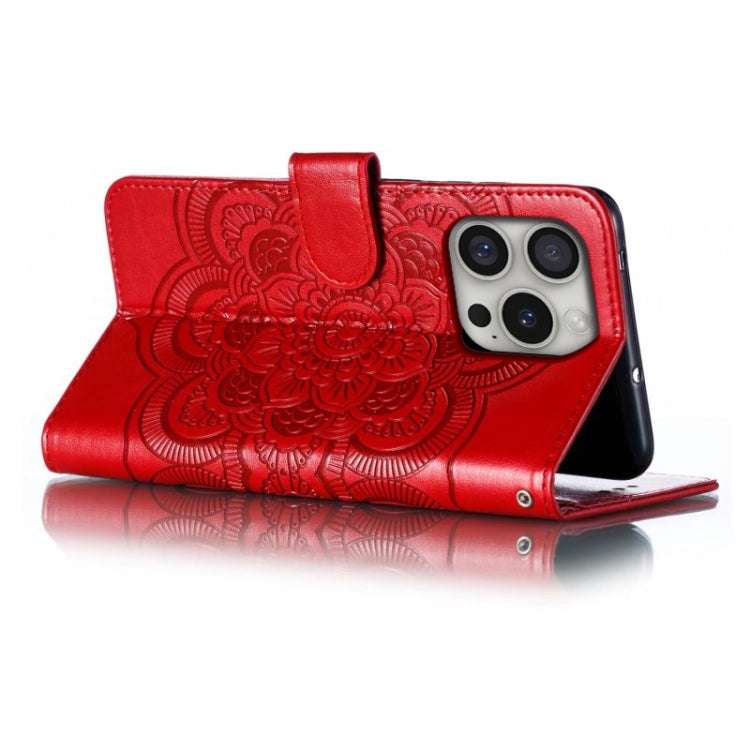 For iPhone 16 Pro Mandala Embossing Pattern Horizontal Flip Leather Phone Case
