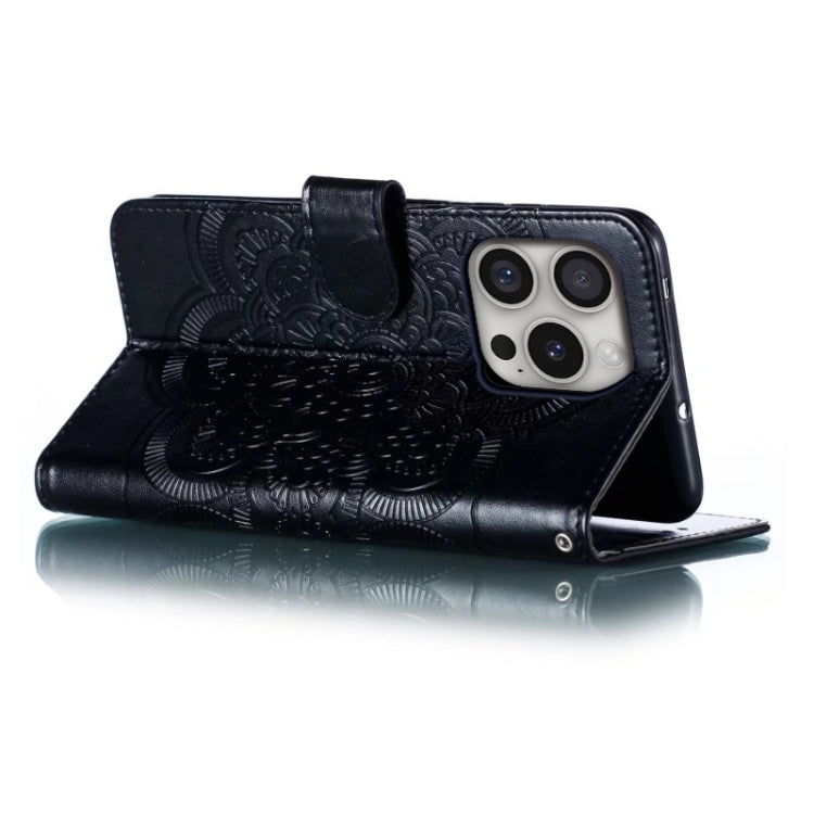 For iPhone 16 Pro Mandala Embossing Pattern Horizontal Flip Leather Phone Case