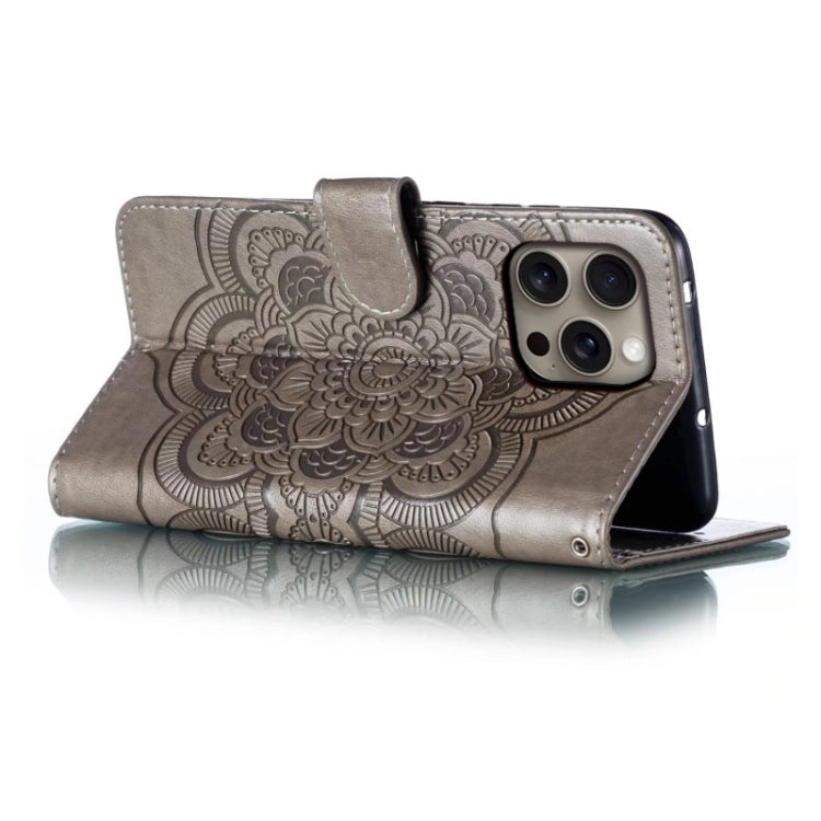 For iPhone 16 Pro Max Mandala Embossing Pattern Horizontal Flip Leather Phone Case