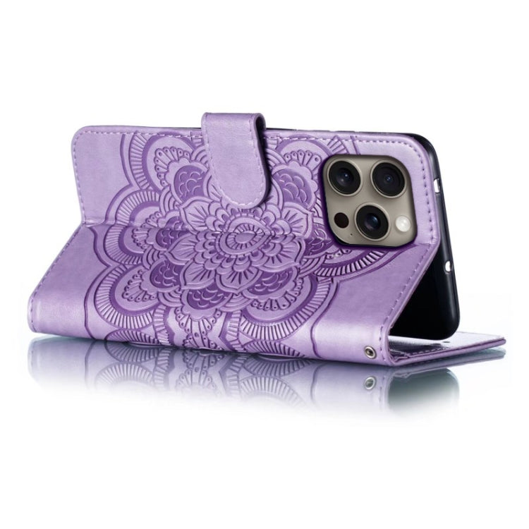 For iPhone 16 Pro Max Mandala Embossing Pattern Horizontal Flip Leather Phone Case