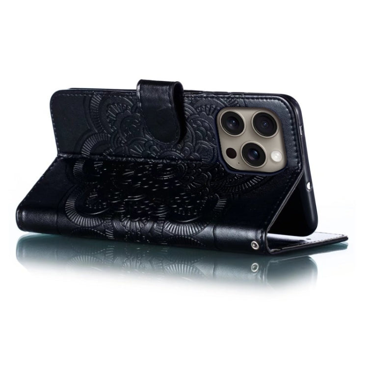 For iPhone 16 Pro Max Mandala Embossing Pattern Horizontal Flip Leather Phone Case