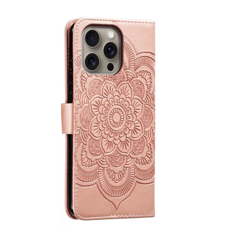 For iPhone 16 Pro Max Mandala Embossing Pattern Horizontal Flip Leather Phone Case
