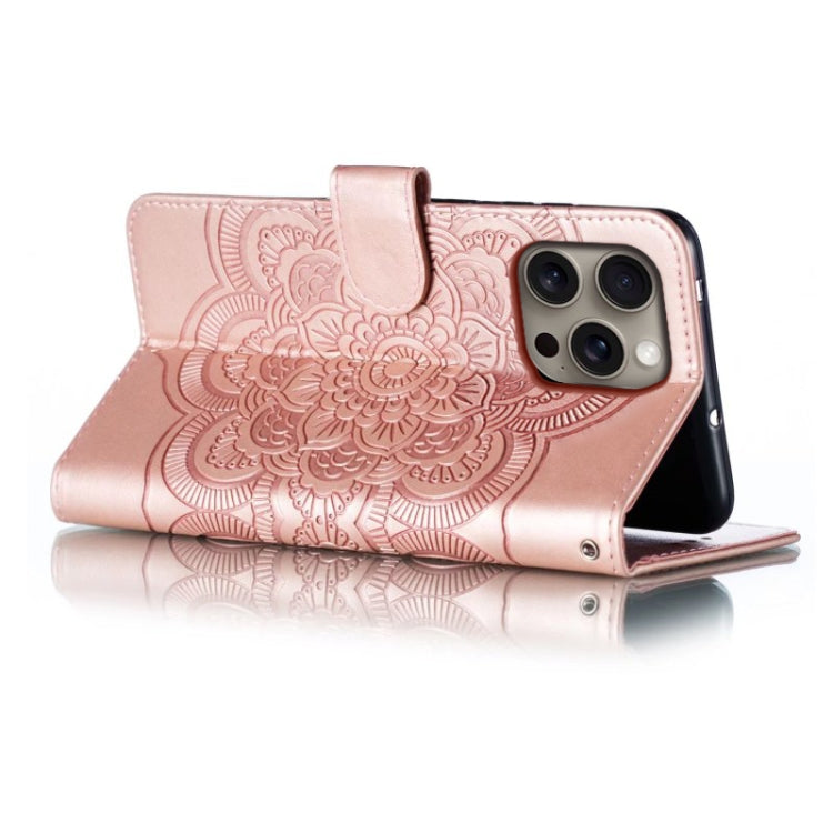 For iPhone 16 Pro Max Mandala Embossing Pattern Horizontal Flip Leather Phone Case
