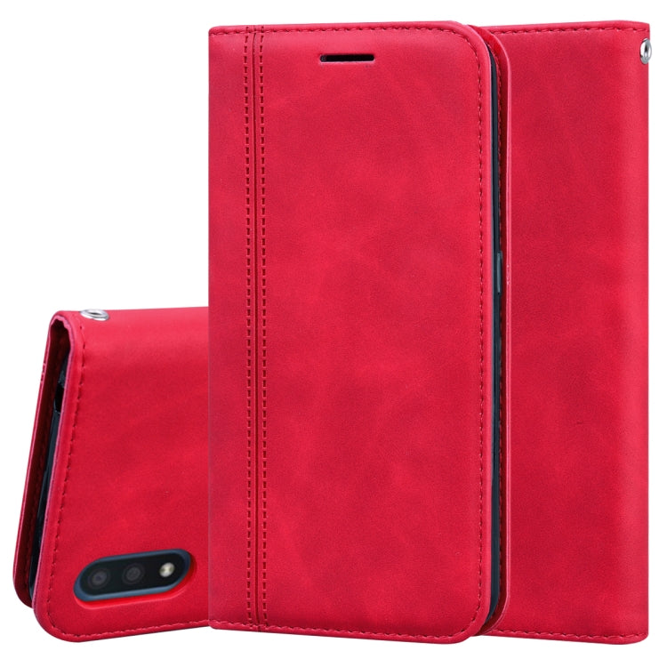 For Samsung Galaxy A01 Frosted Business Magnetic Horizontal Flip PU Leather Case with Holder & Card Slot & Lanyard