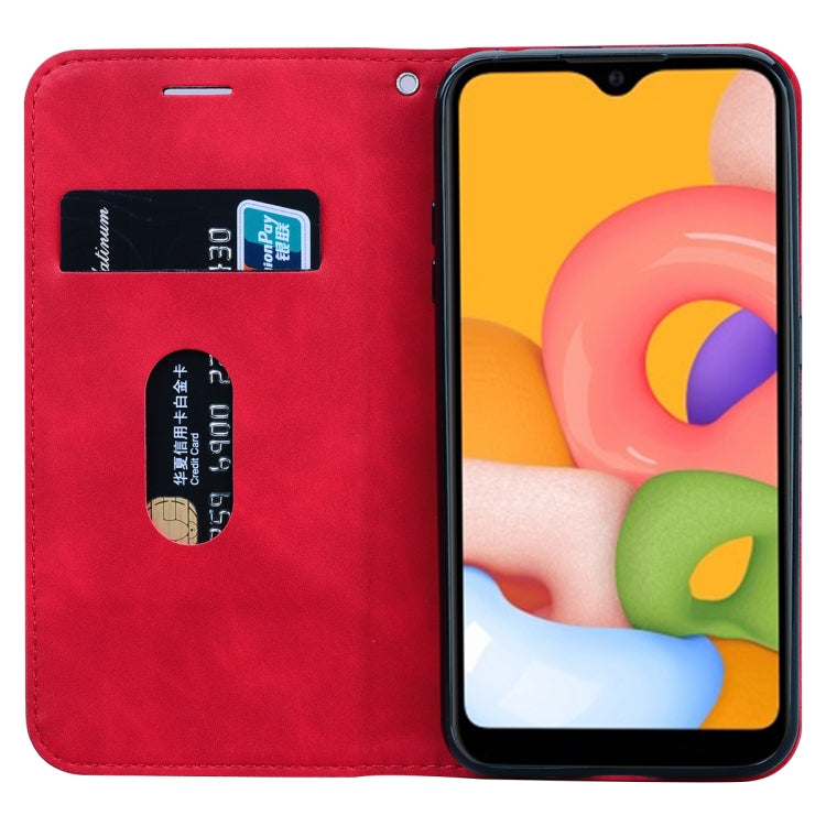 For Samsung Galaxy A01 Frosted Business Magnetic Horizontal Flip PU Leather Case with Holder & Card Slot & Lanyard