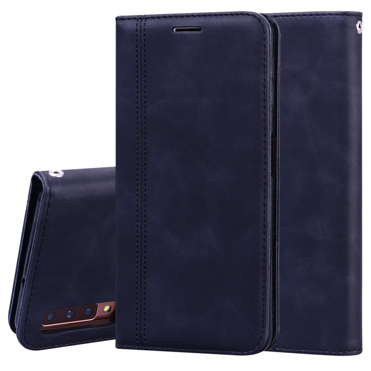 For Samsung Galaxy A7 (2018) Frosted Business Magnetic Horizontal Flip PU Leather Case with Holder & Card Slot & Lanyard
