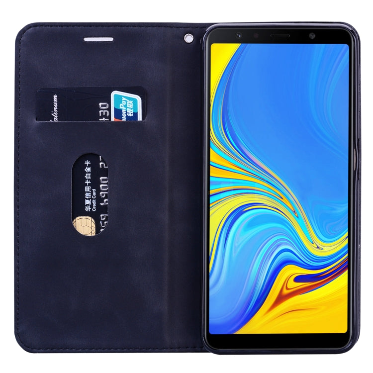 For Samsung Galaxy A7 (2018) Frosted Business Magnetic Horizontal Flip PU Leather Case with Holder & Card Slot & Lanyard