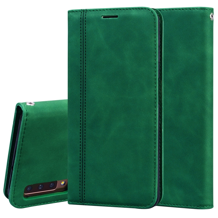 For Samsung Galaxy A7 (2018) Frosted Business Magnetic Horizontal Flip PU Leather Case with Holder & Card Slot & Lanyard