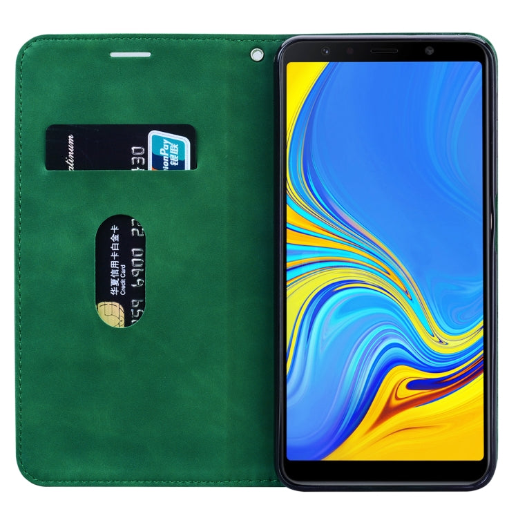 For Samsung Galaxy A7 (2018) Frosted Business Magnetic Horizontal Flip PU Leather Case with Holder & Card Slot & Lanyard