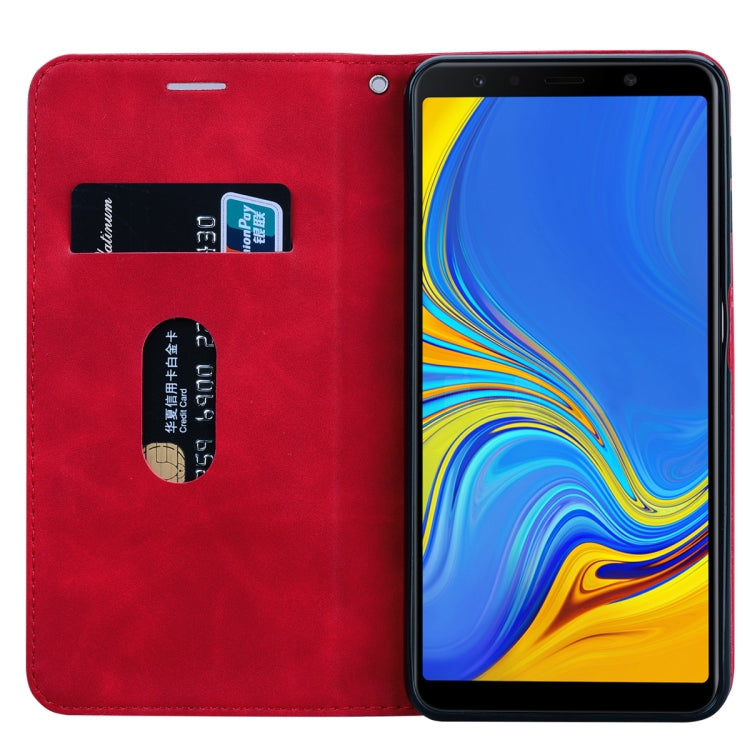For Samsung Galaxy A7 (2018) Frosted Business Magnetic Horizontal Flip PU Leather Case with Holder & Card Slot & Lanyard