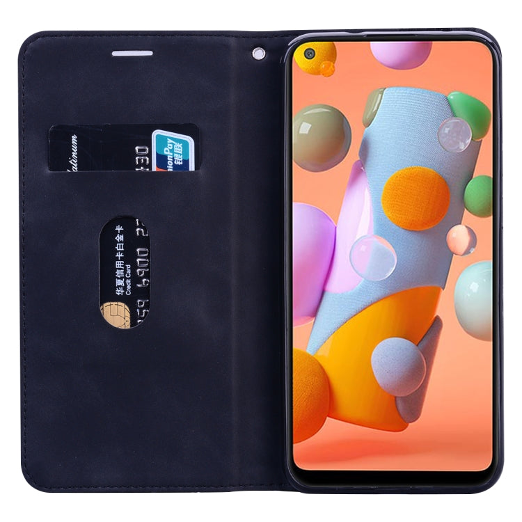 For Samsung Galaxy A11 Frosted Business Magnetic Horizontal Flip PU Leather Case with Holder & Card Slot & Lanyard