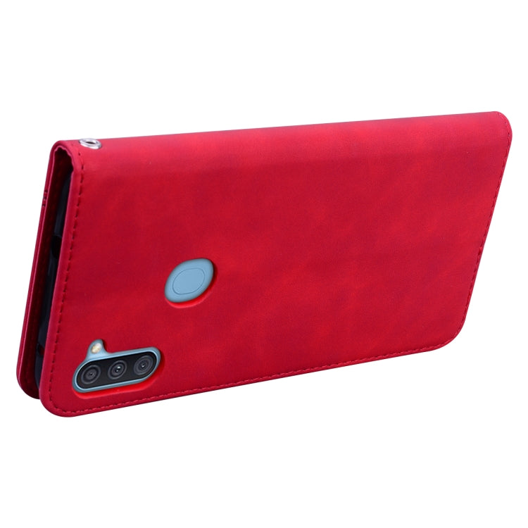 For Samsung Galaxy A11 Frosted Business Magnetic Horizontal Flip PU Leather Case with Holder & Card Slot & Lanyard
