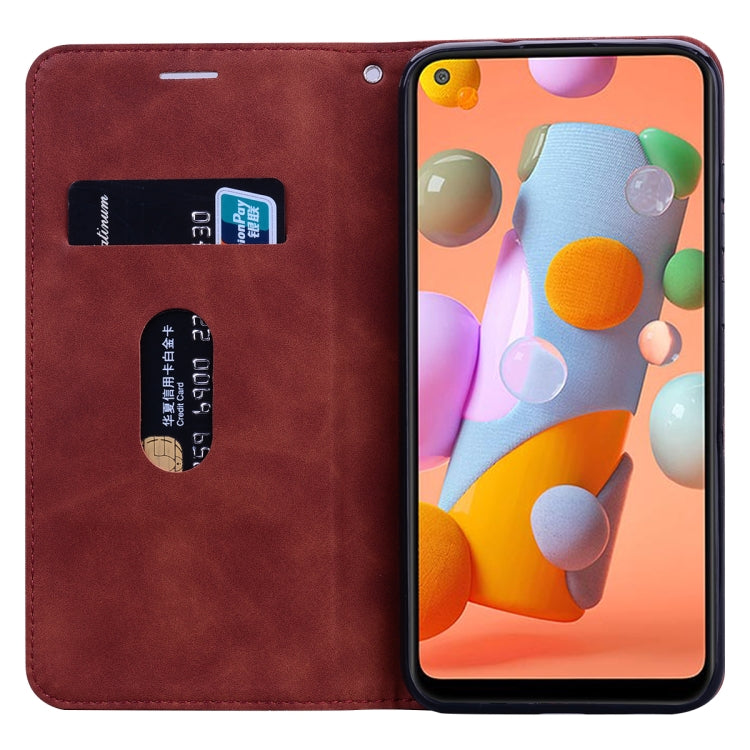 For Samsung Galaxy A11 Frosted Business Magnetic Horizontal Flip PU Leather Case with Holder & Card Slot & Lanyard