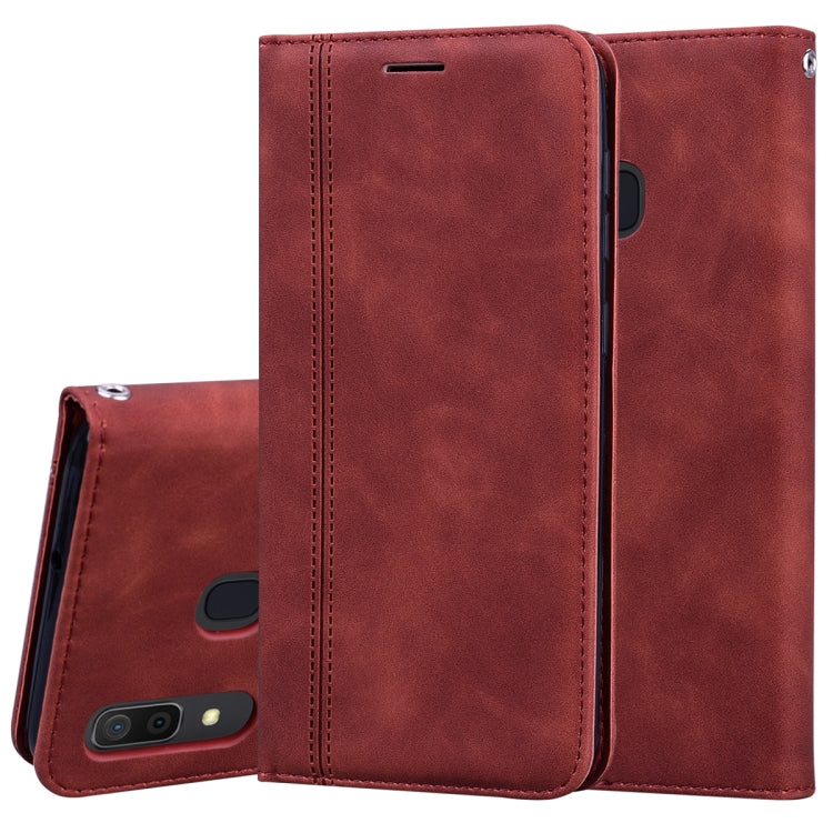 For Samsung Galaxy A30/A20 Frosted Business Magnetic Horizontal Flip PU Leather Case with Holder & Card Slot & Lanyard