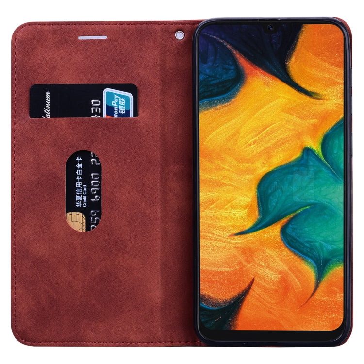 For Samsung Galaxy A30/A20 Frosted Business Magnetic Horizontal Flip PU Leather Case with Holder & Card Slot & Lanyard