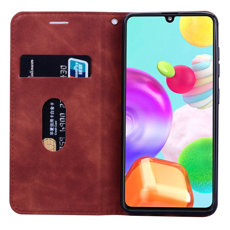 For Samsung Galaxy A41 Frosted Business Magnetic Horizontal Flip PU Leather Case with Holder & Card Slot & Lanyard