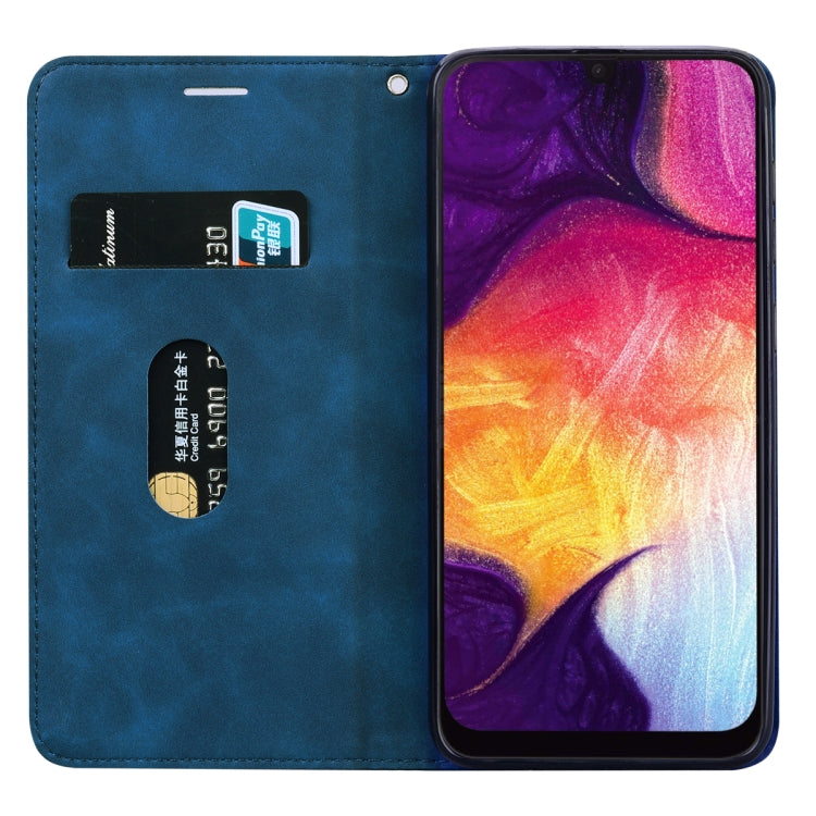 For Samsung Galaxy A50 Frosted Business Magnetic Horizontal Flip PU Leather Case with Holder & Card Slot & Lanyard