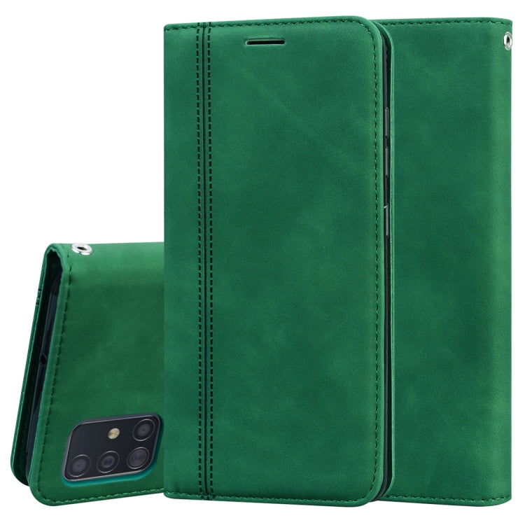 For Samsung Galaxy A51 Frosted Business Magnetic Horizontal Flip PU Leather Case with Holder & Card Slot & Lanyard(Green)