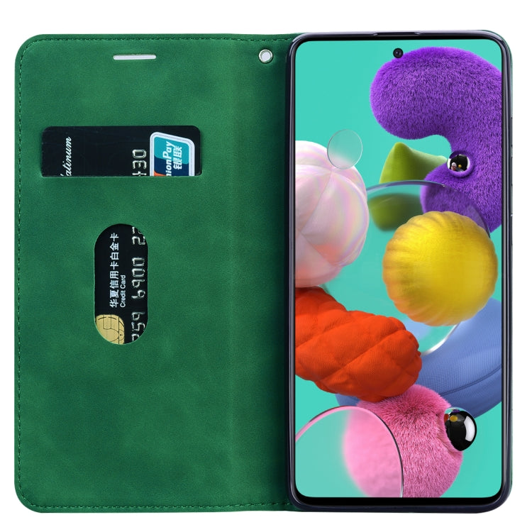 For Samsung Galaxy A51 Frosted Business Magnetic Horizontal Flip PU Leather Case with Holder & Card Slot & Lanyard(Green)