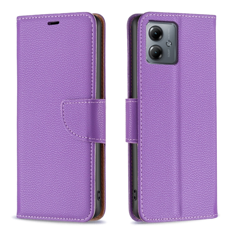 For Motorola Moto G14 4G Litchi Texture Pure Color Flip Leather Phone Case