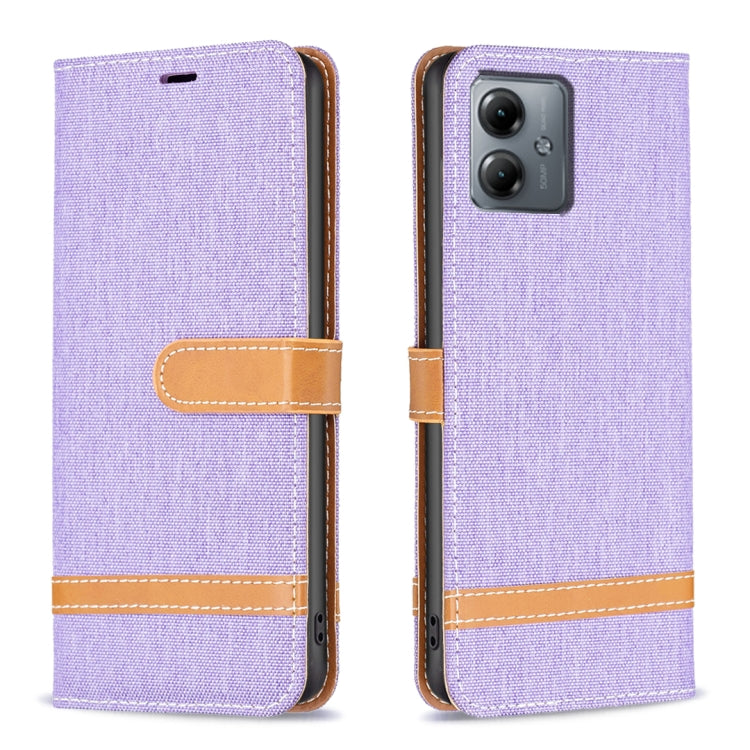 For Motorola Moto G14 4G Color Block Denim Texture Leather Phone Case