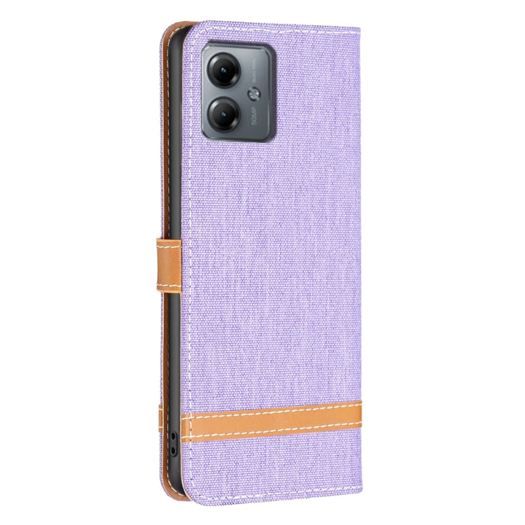 For Motorola Moto G14 4G Color Block Denim Texture Leather Phone Case