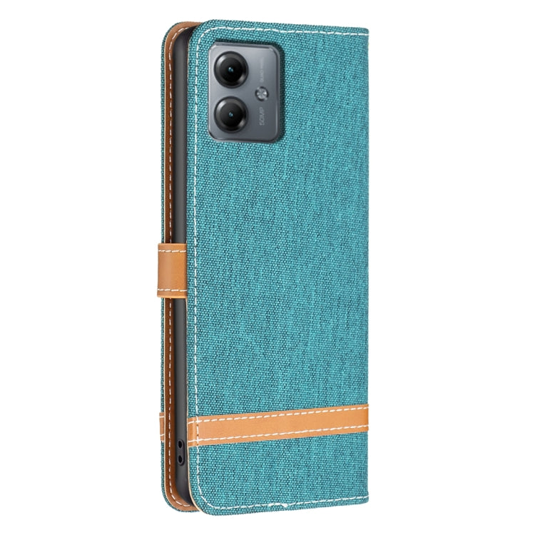 For Motorola Moto G14 4G Color Block Denim Texture Leather Phone Case