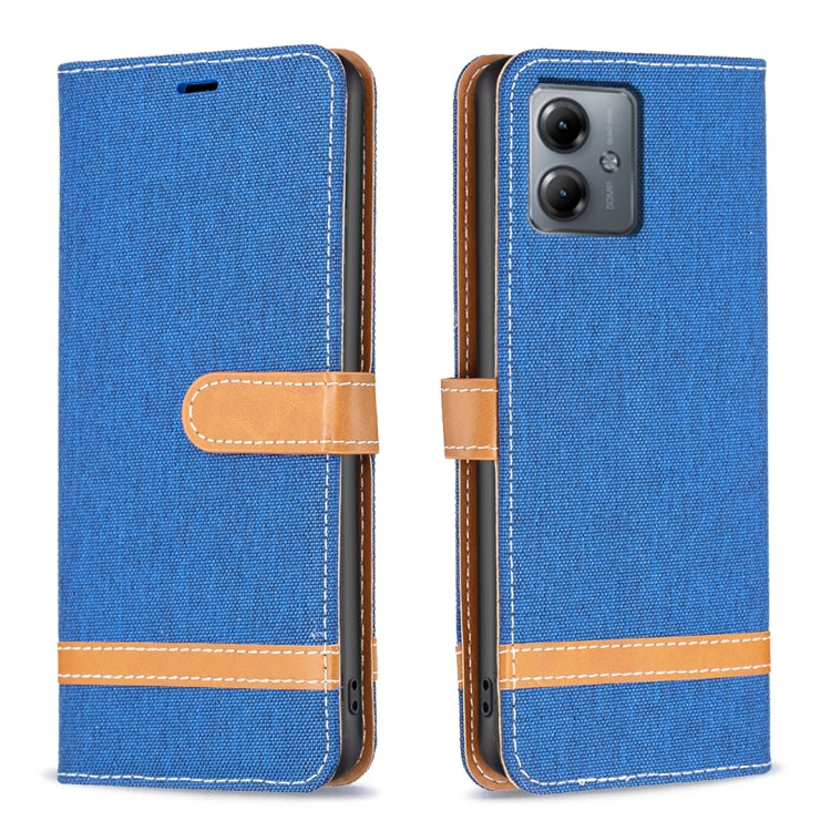 For Motorola Moto G14 4G Color Block Denim Texture Leather Phone Case