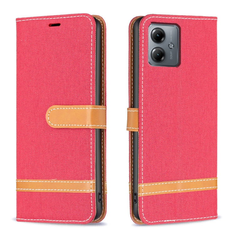 For Motorola Moto G14 4G Color Block Denim Texture Leather Phone Case