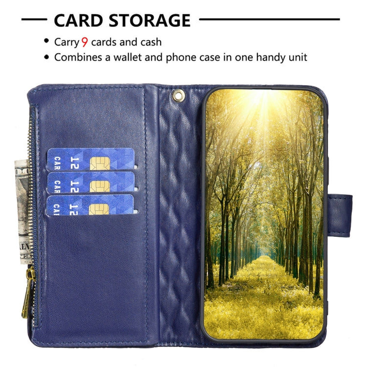 For Motorola Moto G85 Diamond Lattice Zipper Wallet Leather Flip Phone Case