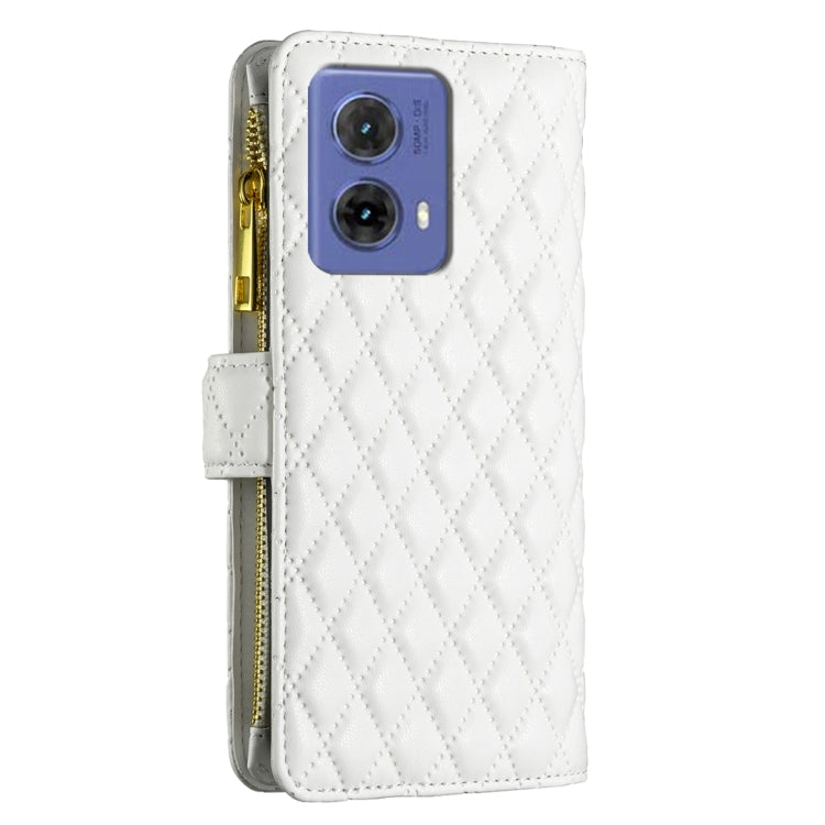 For Motorola Moto G85 Diamond Lattice Zipper Wallet Leather Flip Phone Case