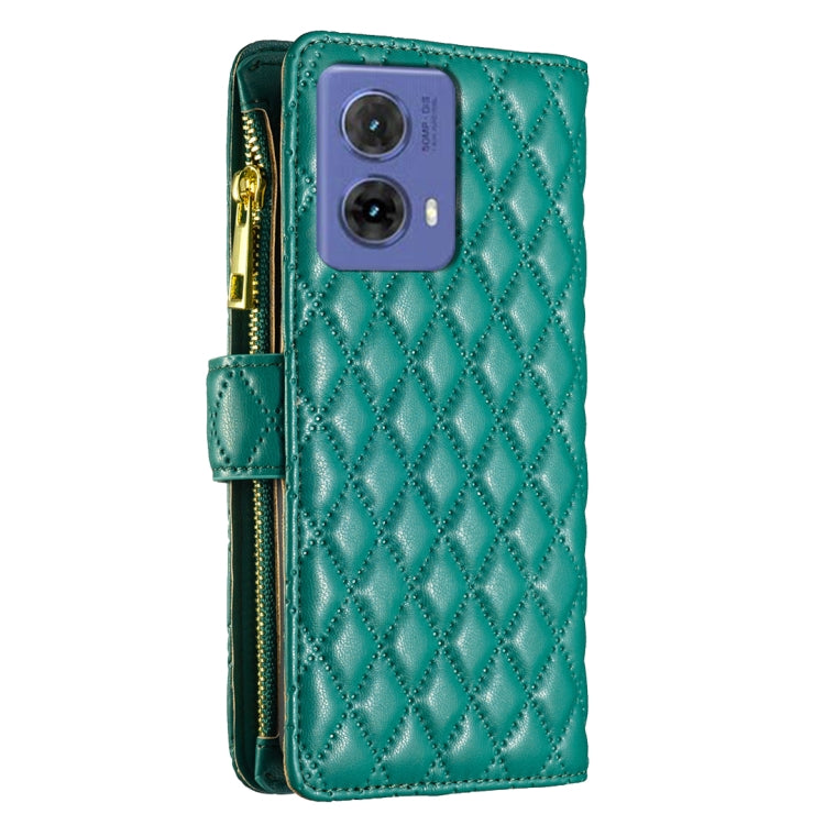 For Motorola Moto G85 Diamond Lattice Zipper Wallet Leather Flip Phone Case