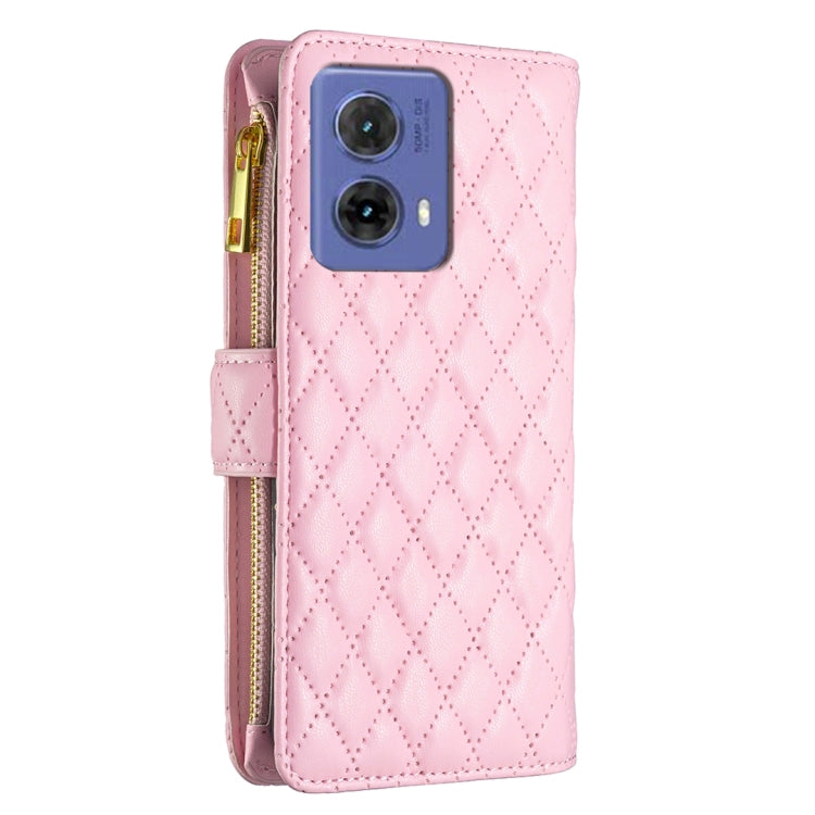 For Motorola Moto G85 Diamond Lattice Zipper Wallet Leather Flip Phone Case
