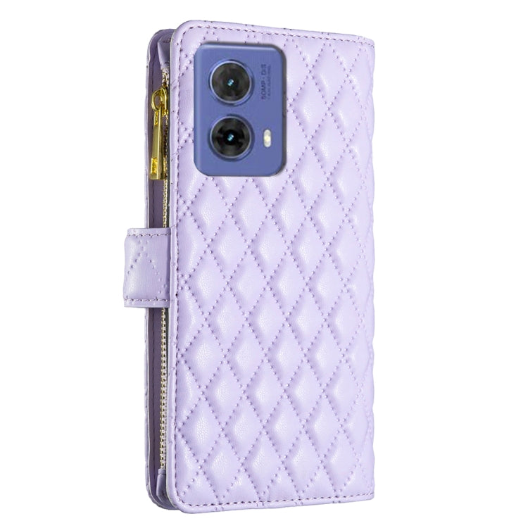 For Motorola Moto G85 Diamond Lattice Zipper Wallet Leather Flip Phone Case