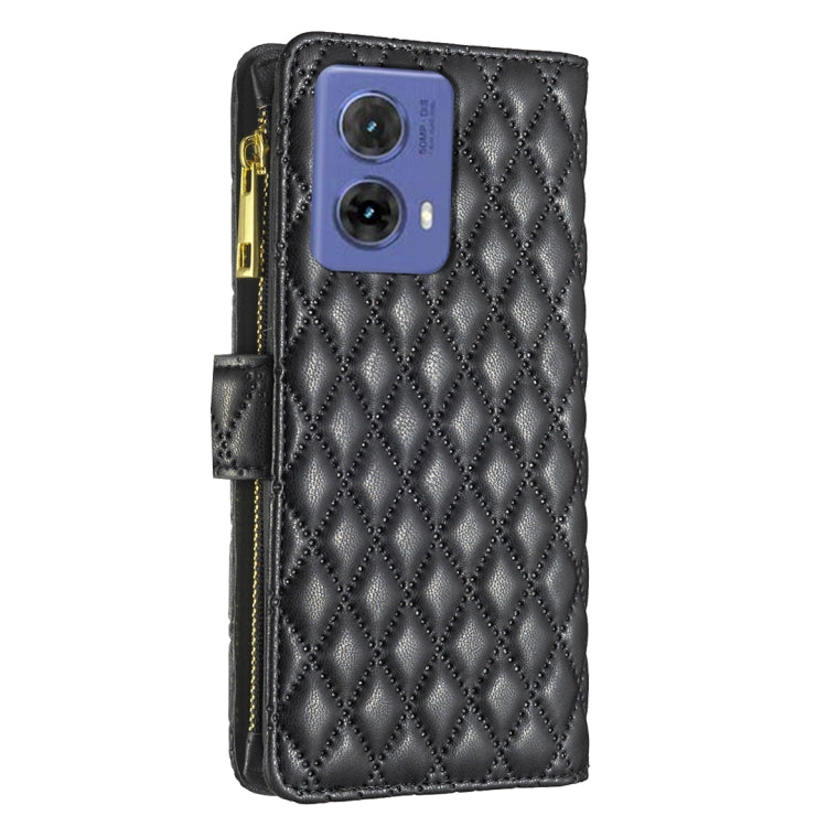 For Motorola Moto G85 Diamond Lattice Zipper Wallet Leather Flip Phone Case