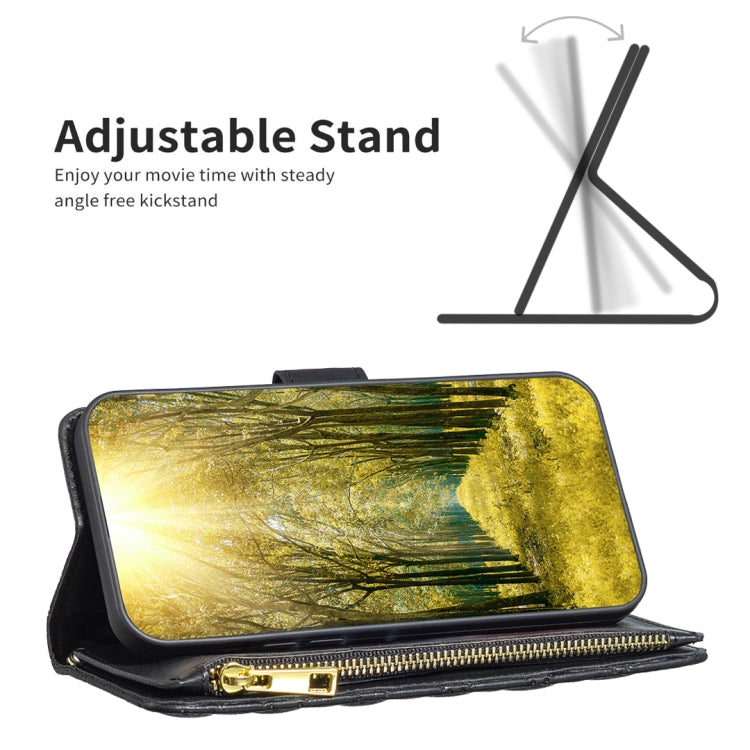 For Motorola Moto G85 Diamond Lattice Zipper Wallet Leather Flip Phone Case