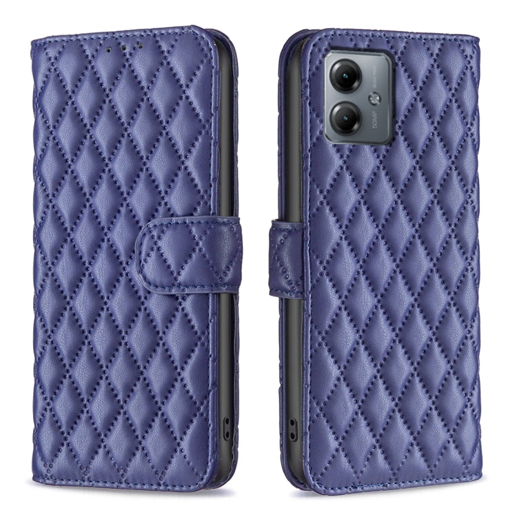For Motorola Moto G14 4G Diamond Lattice Wallet Flip Leather Phone Case