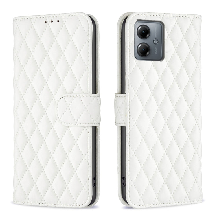 For Motorola Moto G14 4G Diamond Lattice Wallet Flip Leather Phone Case
