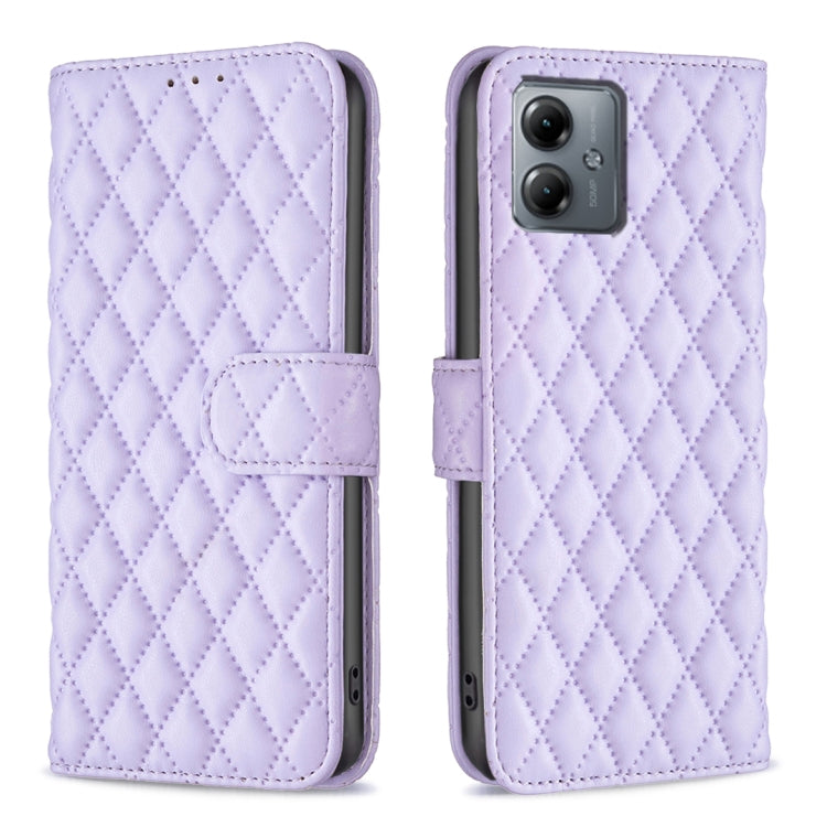 For Motorola Moto G14 4G Diamond Lattice Wallet Flip Leather Phone Case