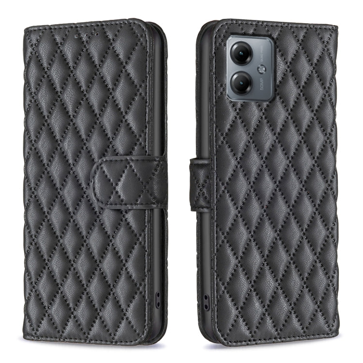 For Motorola Moto G14 4G Diamond Lattice Wallet Flip Leather Phone Case
