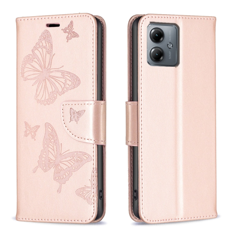 For Motorola Moto G14 4G Embossing Two Butterflies Pattern Leather Phone Case