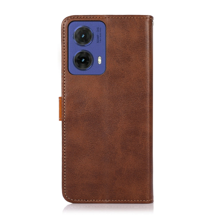 For Motorola Moto G85 KHAZNEH Dual-color Cowhide Texture Flip Leather Phone Case